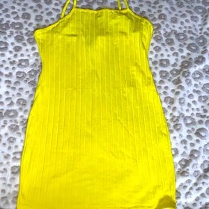 Neon yellow mini spaghetti strap dress